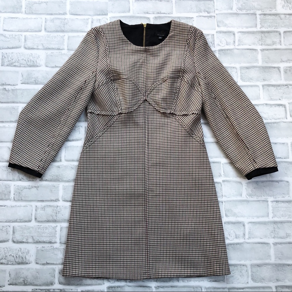 Topshop Houndstooth Dress Women’s 6 Academia Holiday Christmas Long Sleeve